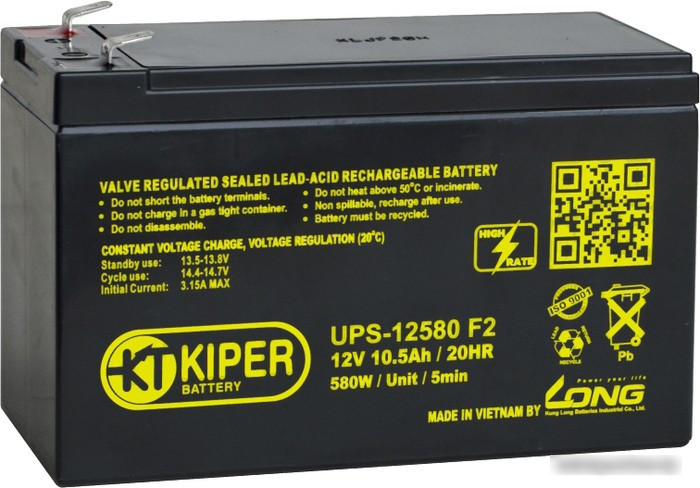 Аккумулятор для ИБП Kiper UPS-12580 F2 (12В/10.5 А·ч) - фото 1 - id-p214649949