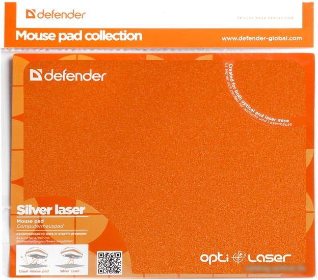 Коврик для мыши Defender Silver Opti-Laser (оранжевый) - фото 2 - id-p214638551