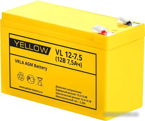 Аккумулятор для ИБП Yellow VL 12-7.5 - фото 1 - id-p214650018