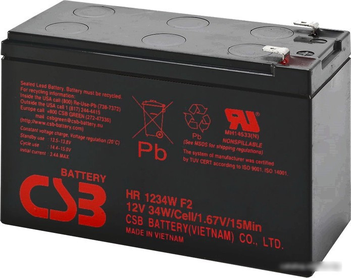 Аккумулятор для ИБП CSB HR1234W F2 (12В/9 А·ч) - фото 1 - id-p214650048