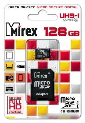 Карта памяти Mirex microSDXC UHS-I (Class 10) 128GB + адаптер [13613-AD10S128] - фото 2 - id-p214644954