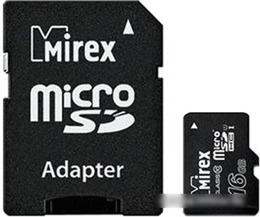 Карта памяти Mirex microSDHC UHS-I (Class 10) 16GB + адаптер [13613-ADSUHS16] - фото 1 - id-p214644964