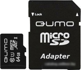 Карта памяти QUMO microSDXC UHS-1 64GB + адаптер (QM64GMICSDXC10U1) - фото 1 - id-p214644987