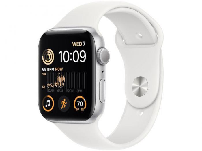 Умные часы APPLE Watch SE GPS 44mm Silver Aluminum Case with White Sport Band - M/L - фото 1 - id-p214172980
