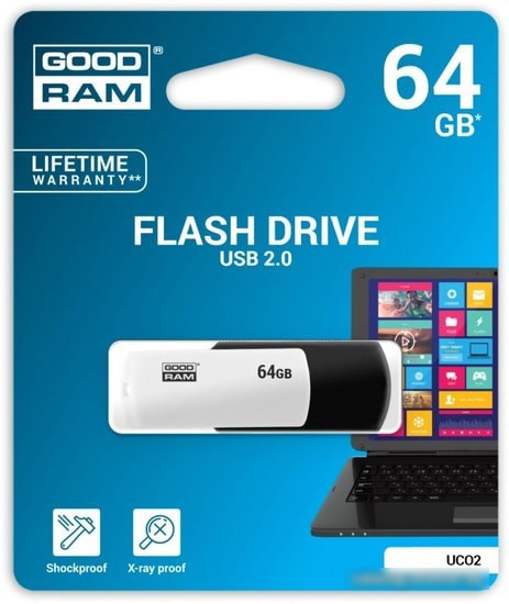 USB Flash GOODRAM UCO2 64GB (черный/белый) - фото 3 - id-p214644124