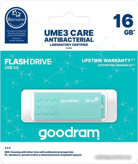USB Flash GOODRAM UME3 Care 16GB (бирюзовый) - фото 5 - id-p214644154
