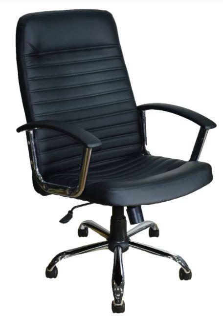 Кожаное кресло руководителя для компьютера ЯрКресло Кр60 ТГ ХРОМ ЭКО1 (черное) - фото 1 - id-p214279375