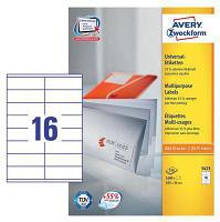 Этикетки Avery Zweckform 3423, A4, универсальная, 100л, 70г/м2, белый, 35мм х 105мм, 16шт, покрытие матовое