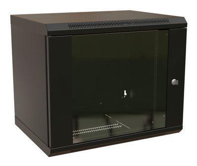 Шкаф коммутационный WRLINE WR-TW-1545-GP-RAL9004 настенный, стеклянная передняя дверь, 15U, 600x775x450 мм - фото 1 - id-p213131358