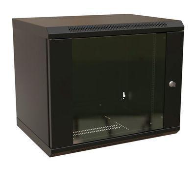 Шкаф коммутационный WRLINE WR-TW-1266-GP-RAL9004 настенный, стеклянная передняя дверь, 12U, 600x650x600 мм - фото 1 - id-p213131360