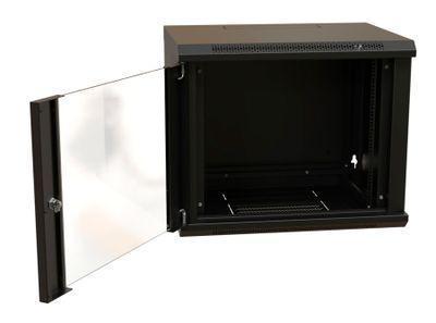 Шкаф коммутационный WRLINE WR-TW-1266-GP-RAL9004 настенный, стеклянная передняя дверь, 12U, 600x650x600 мм - фото 3 - id-p213131360