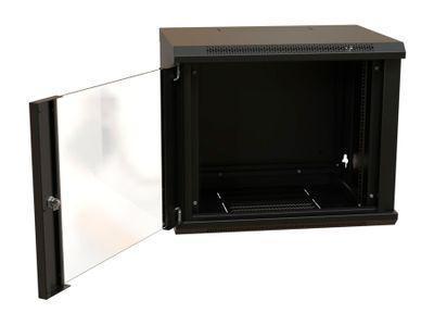 Шкаф коммутационный WRLINE WR-TW-1245-GP-RAL9004 настенный, стеклянная передняя дверь, 12U, 600x650x450 мм - фото 3 - id-p213131362