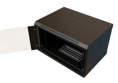 Шкаф коммутационный WRLINE WR-TW-0666-GP-RAL9004 настенный, стеклянная передняя дверь, 6U, 600x367x600 мм - фото 4 - id-p213131368