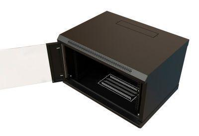 Шкаф коммутационный WRLINE WR-TW-0645-GP-RAL9004 настенный, стеклянная передняя дверь, 6U, 600x367x450 мм - фото 3 - id-p213131370