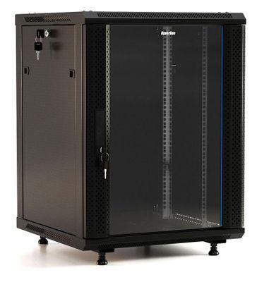 Шкаф коммутационный Hyperline TWB-FC-2245-GP-RAL9004 настенный, стеклянная передняя дверь, 22U, 600x1098x450 - фото 1 - id-p213131537