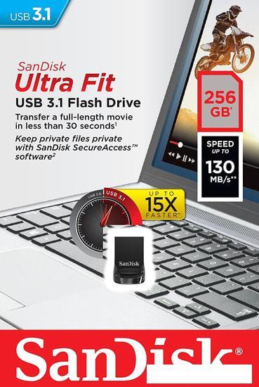 USB Flash SanDisk Ultra Fit USB 3.1 256GB (черный) - фото 5 - id-p214520600