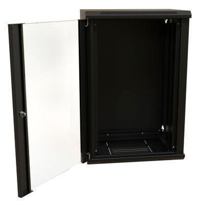 Шкаф коммутационный WRLINE WR-TW-1845-GP-RAL9004 настенный, стеклянная передняя дверь, 18U, 600x908x450 мм - фото 3 - id-p213131354
