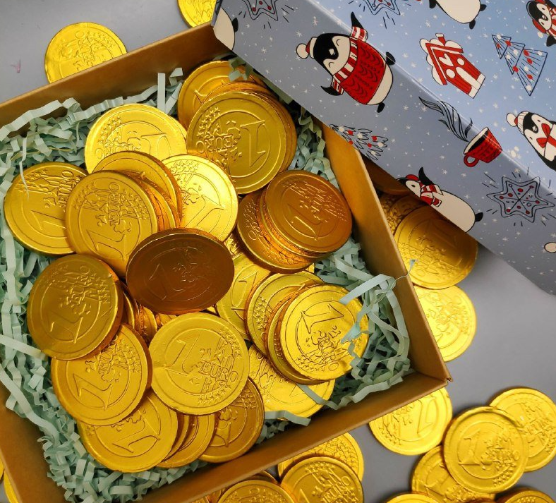Золотые шоколадные монеты «Евро», набор 20 монеток (Россия) - фото 1 - id-p214660306