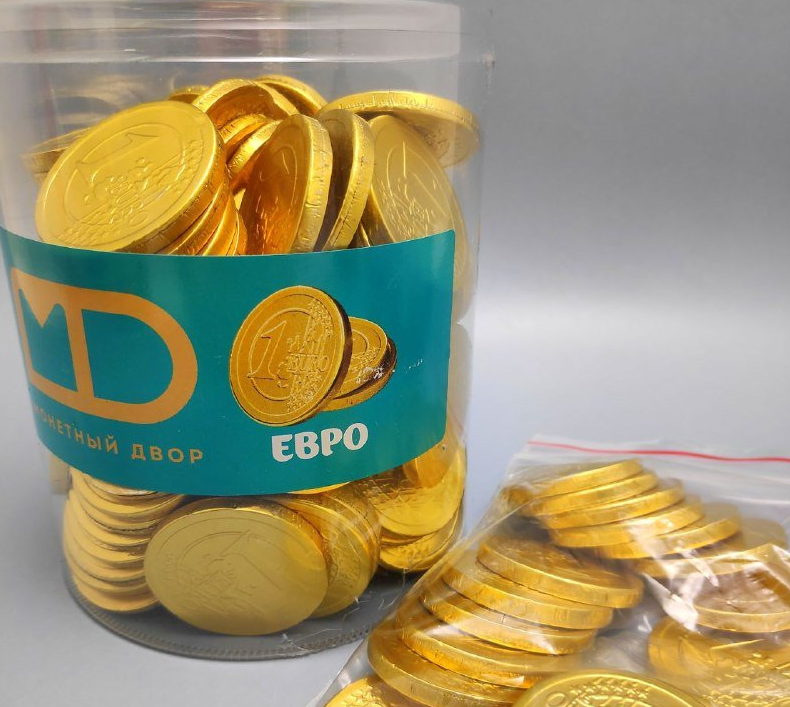 Золотые шоколадные монеты «Евро», набор 20 монеток (Россия) - фото 4 - id-p214660306