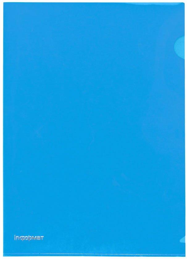 Папка-уголок пластиковая inФормат А4+  толщина пластика 0,15 мм, прозрачная синяя