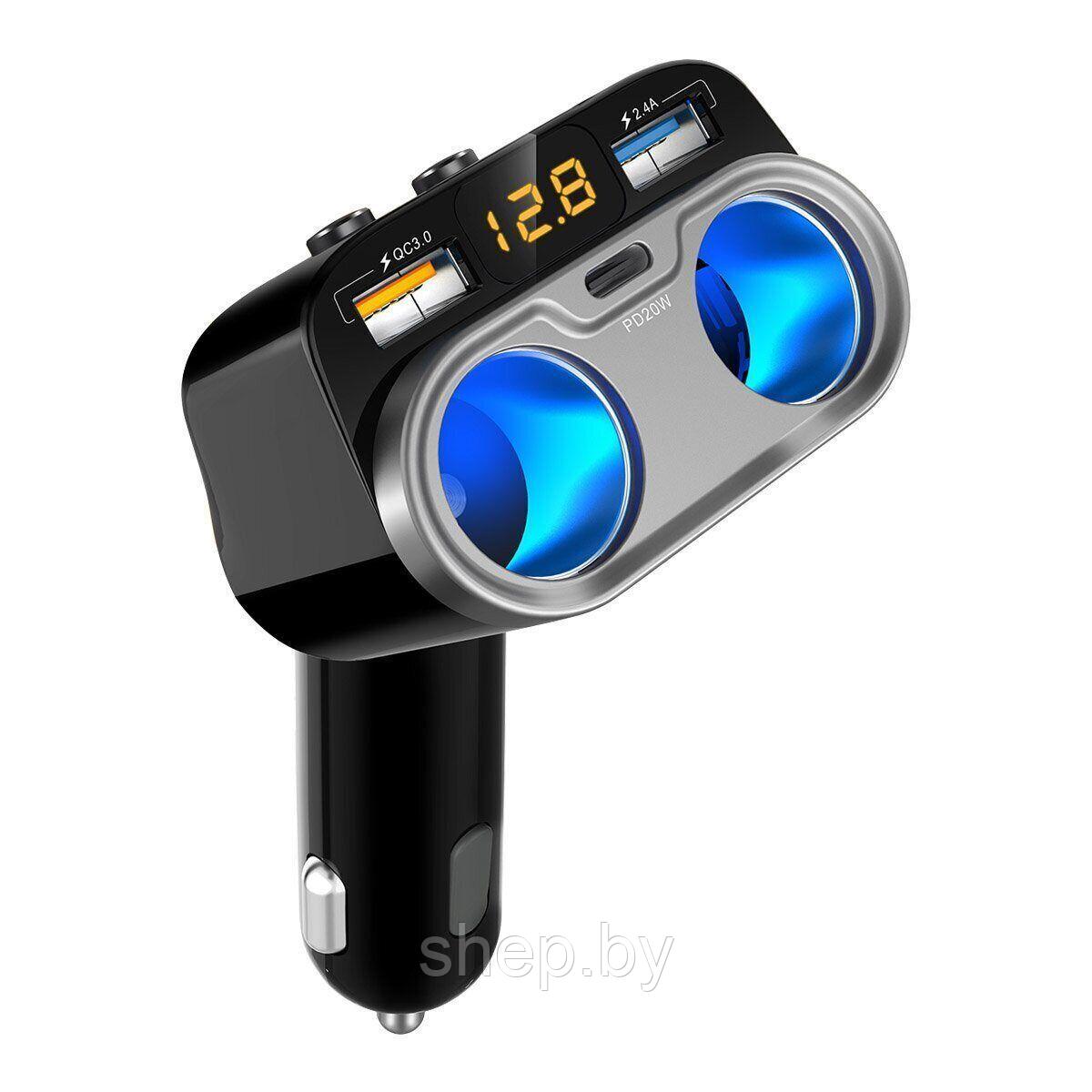 Автомобильный разветвитель прикуривателя Mivo MU-201 2 USB 150 Вт QC3.0 LED дисплей