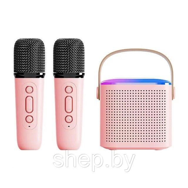 Караоке система колонка Y1 + 2 беспроводных микрофона + RGB NEW 2023!!! Цвет: белый, розовый - фото 1 - id-p214662050