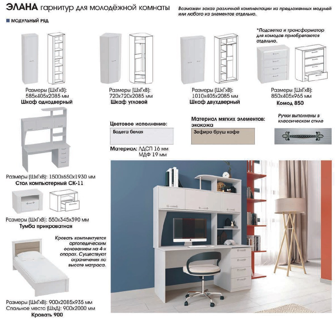 Спальня для подростка Элана модульная фабрика МебельГрад - фото 7 - id-p124988828