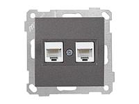 Розетка компьютерная 2xRJ45 (Cat5e) дымчатая, ELITRA, MUTLUSAN