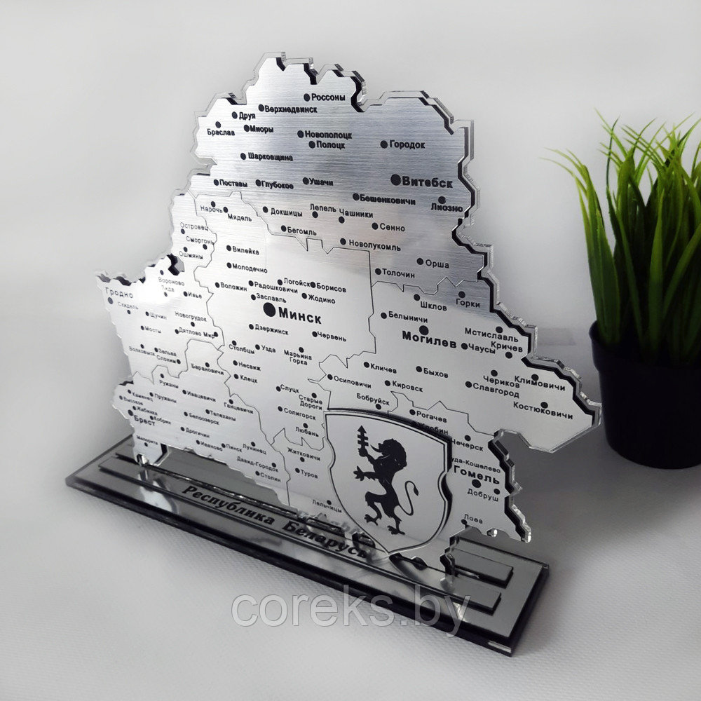 Статуэтка "Карта Беларуси" (размер 30*26*6 см) серебро - фото 2 - id-p214683936