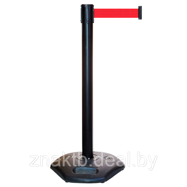 Стойка ограждения IndustrialPro черная пластиковая красная лента 3 метра - фото 1 - id-p214684954