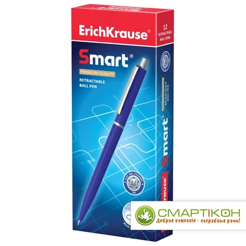 Ручка шариковая автоматическая ERICH KRAUSE "Smart", СИНЯЯ, корпус синий, узел 0,7 мм, 44967,Китай - фото 2 - id-p214688343