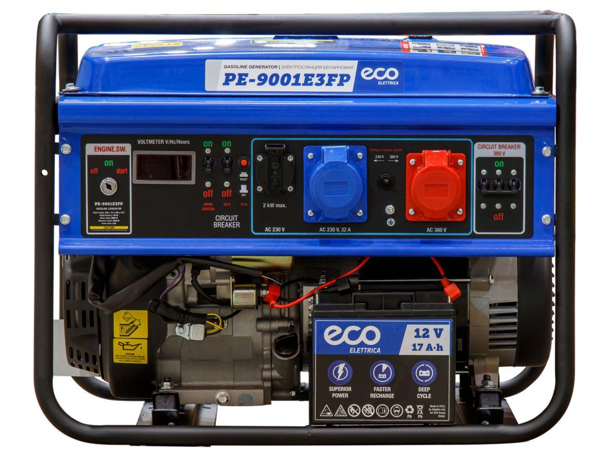 Электростанция (генератор бензиновый) ECO PE-9001E3FP (электростарт, 6,5 кВт, 380/220 В, бак 25.0 л, вес 82 кг