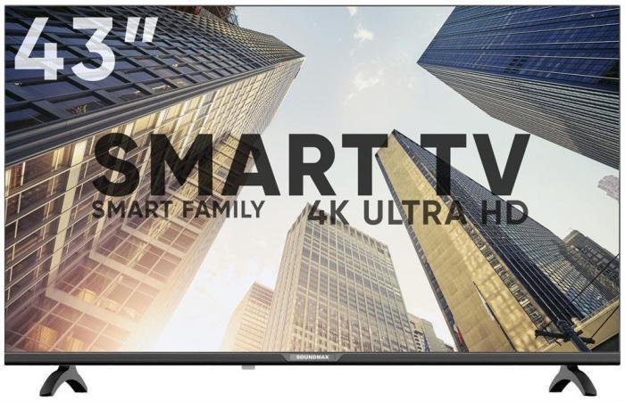 Телевизор 43 дюйма SOUNDMAX SM-LED43M01SU 4K Ultra HD SMART TV безрамочный - фото 1 - id-p214715107