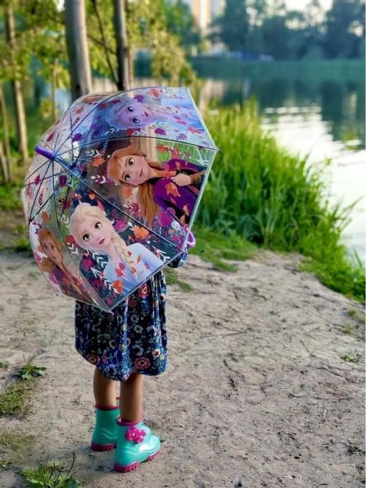 Зонт детский для девочки зонтик прозрачный складной трость Frozen холодное сердце разноцветный со свистком