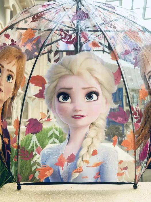 Зонт детский для девочки зонтик прозрачный складной трость Frozen холодное сердце разноцветный со свистком - фото 5 - id-p214715158