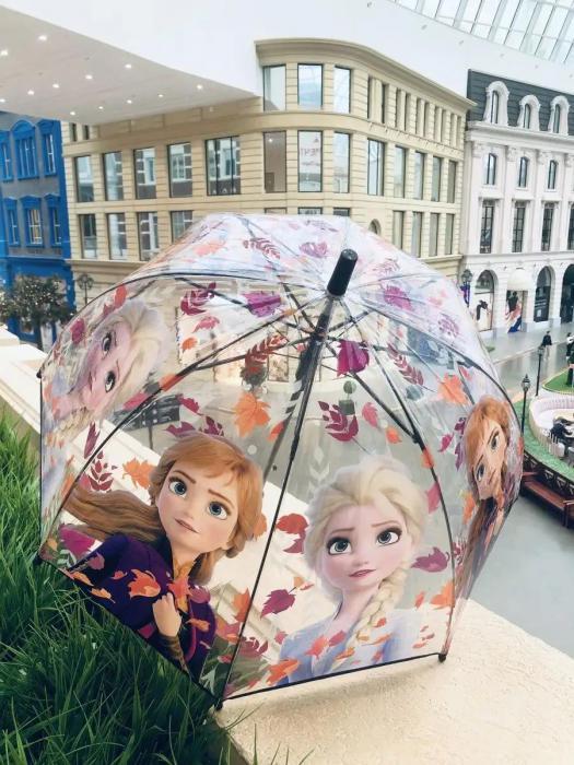 Зонт детский для девочки зонтик прозрачный складной трость Frozen холодное сердце разноцветный со свистком - фото 7 - id-p214715158