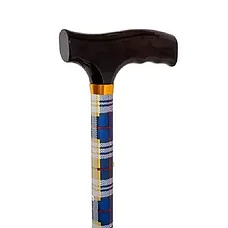 Трость опорная cкладная с Т-образной деревянной ручкой для ходьбы / 10121 (классическая клетка), фото 3
