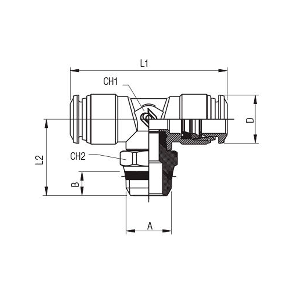 Фитинг-адаптер Aignep 5021100004, Т-образный комбинированный под трубки Ø6 с наружной резьбой G1/8" - фото 2 - id-p214733172