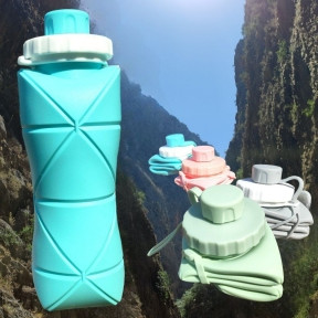 Бутылка складная силиконовая спортивная Silicon Folding Bottle, 600 ml Голубой - фото 1 - id-p212679642