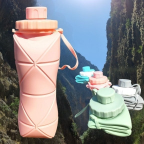 Бутылка складная силиконовая спортивная Silicon Folding Bottle, 600 ml Розовый - фото 1 - id-p212679643