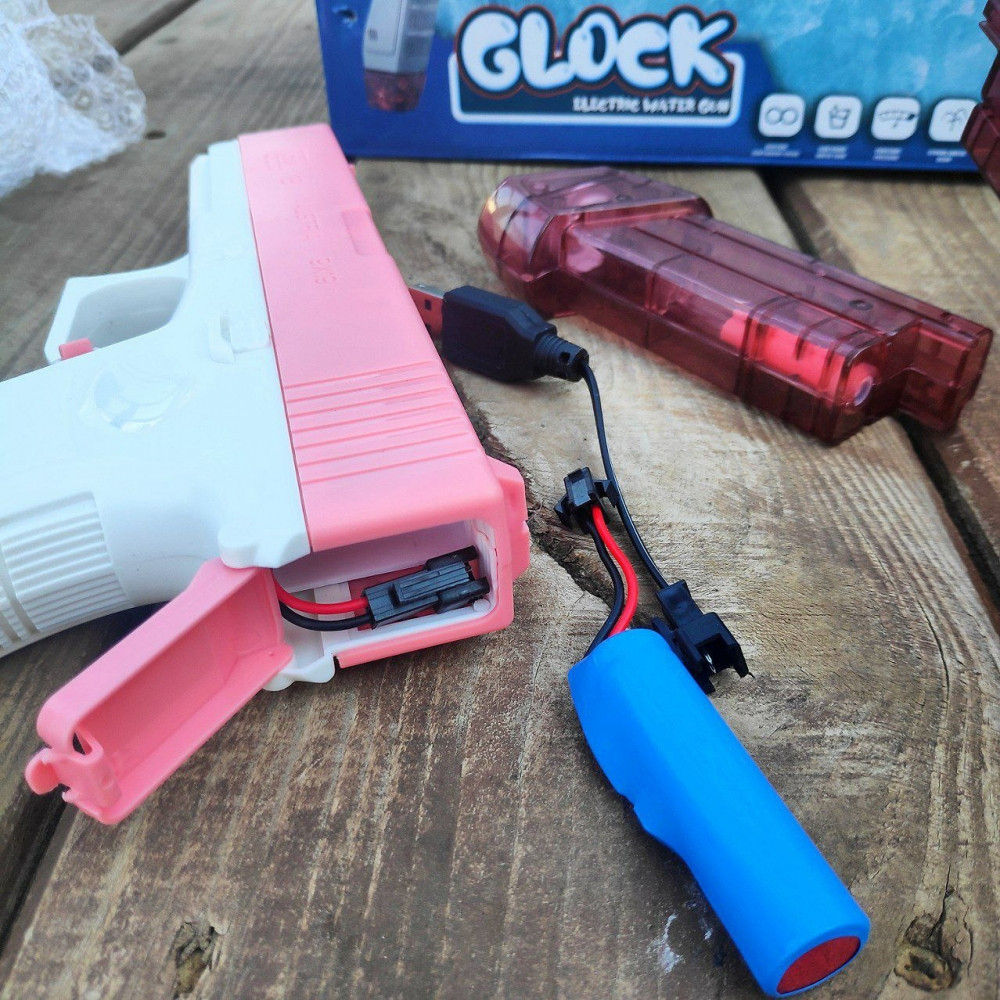 Водяной пистолет GLOCK WATER GUN (2 обоймы, USB аккумулятор) Розовый - фото 7 - id-p209826816