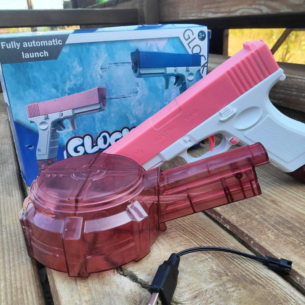 Водяной пистолет GLOCK WATER GUN (2 обоймы, USB аккумулятор) Розовый - фото 8 - id-p209826816