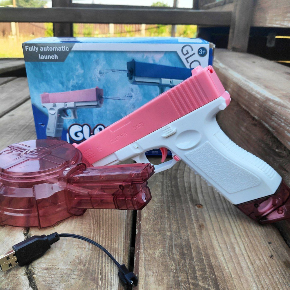 Водяной пистолет GLOCK WATER GUN (2 обоймы, USB аккумулятор) Розовый - фото 10 - id-p209826816