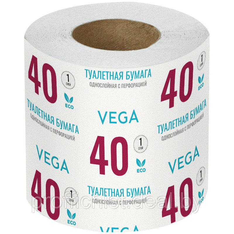 Бумага туалетная Vega, 1-слойная, 40м/рул., на втулке, с перф., серая ЦЕНА БЕЗ НДС