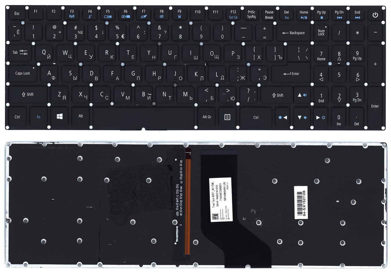Клавиатура для ноутбука ACER Aspire VN7-793G, VX5-591G, черная с подсветкой - фото 1 - id-p214739749