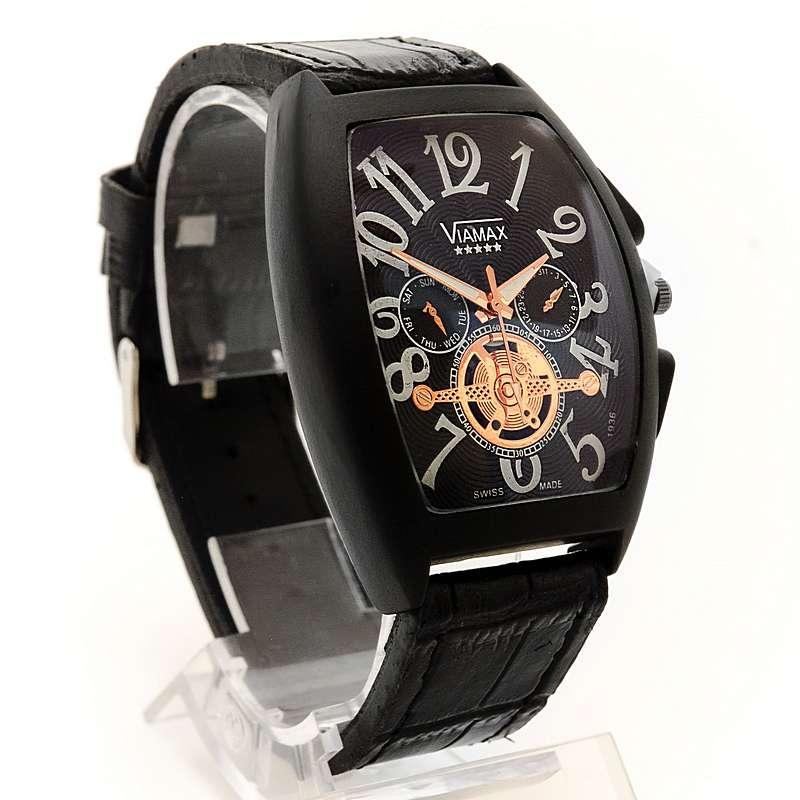 Мужские наручные часы Viamax A3337G на широком кожаном ремне - фото 2 - id-p214757143