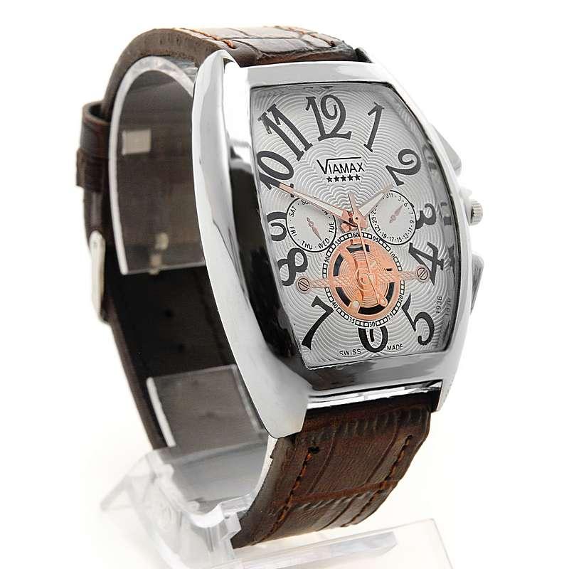 Мужские наручные часы Viamax A3337G на широком кожаном ремне - фото 3 - id-p214757143