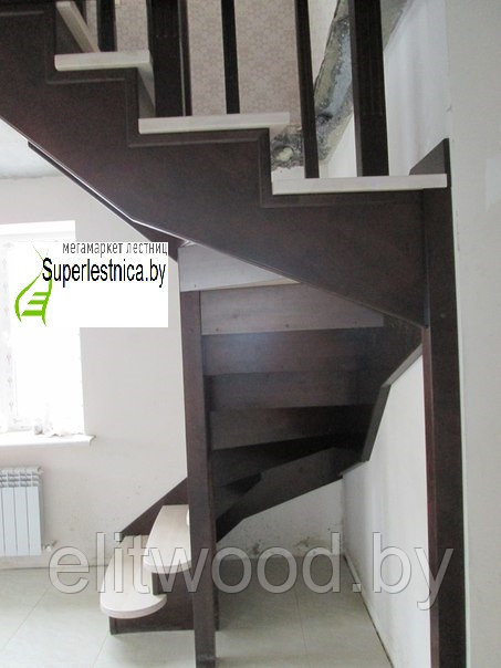 Деревянная лестница на второй этаж К-023 - фото 4 - id-p22358346