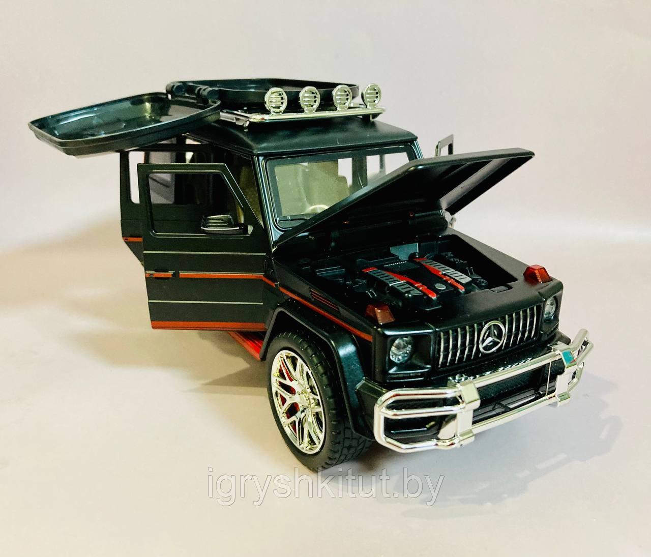 Металлическая инерционная машинка Mercedes-Benz (Гелик, Гелендваген), пар, свет, звук, Чёрная с багажником - фото 5 - id-p214776312