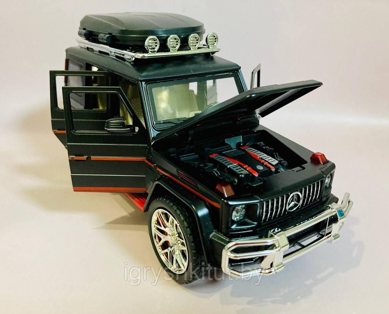Металлическая инерционная машинка Mercedes-Benz (Гелик, Гелендваген), пар, свет, звук, Чёрная с багажником - фото 3 - id-p214776312
